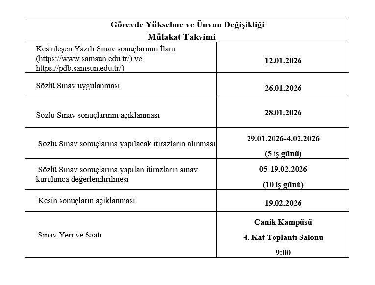 Sınav Takvimi 22.01.2026